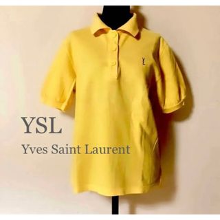 イヴサンローラン(Yves Saint Laurent)のイヴサンローラン　イエロー　ロゴ入り　半袖　ポロシャツ　レトロ　古着　Mサイズ(Tシャツ/カットソー(半袖/袖なし))