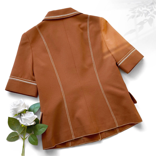 美品 ヴィンテージ オープンカラーシャツ カットソー ブラウン 茶色 半袖 レディースのトップス(シャツ/ブラウス(半袖/袖なし))の商品写真