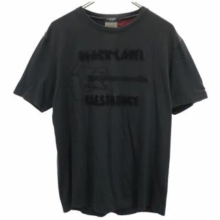 ブラックレーベルクレストブリッジ(BLACK LABEL CRESTBRIDGE)のブラックレーベルクレストブリッジ 三陽商会 日本製 ロゴ ギター 刺繍 半袖 Tシャツ L 黒 BLACK LABEL CRESTBRIDGE メンズ 【中古】  【230601】 メール便可(Tシャツ/カットソー(半袖/袖なし))