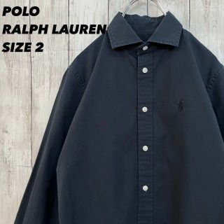 ポロラルフローレン(POLO RALPH LAUREN)のレディース古着　ポロラルフローレンワンポイントポロ刺繍長袖ストレッチシャツ　黒.(シャツ/ブラウス(長袖/七分))