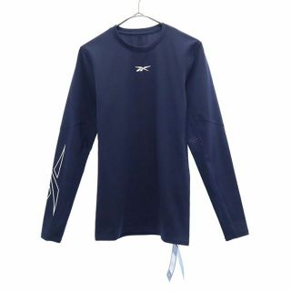 リーボック(Reebok)の未使用 リーボック ロゴプリント トレーニングシャツ L ネイビー Reebok 長袖 Tシャツ クルーネック スポーツ ウォームアップ メンズ 【中古】  【230601】 メール便可(その他)