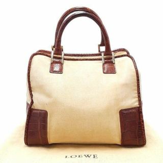 ロエベ(LOEWE)のロエベ LOEWE ハンドバッグ 鞄 クロコ 型押し キャンバス レザー(ハンドバッグ)