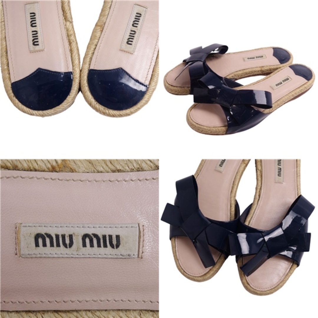 ミュウミュウ miumiu サンダル ミュール フラット リボン パテントレザー シューズ レディース 38.5(25.5cm相当) ネイビー ミュウミュウ miumiu サンダル ミュール フラット リボン パテントレザー シューズ レディース 38.5(25.5cm相当) ネイビー