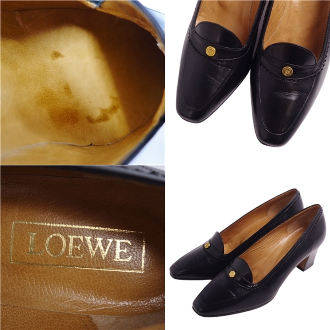 Vintage ロエベ LOEWE パンプス ヒール アナグラム金具 カーフレザー シューズ レディース 36.5(23.5cm相当) ブラック