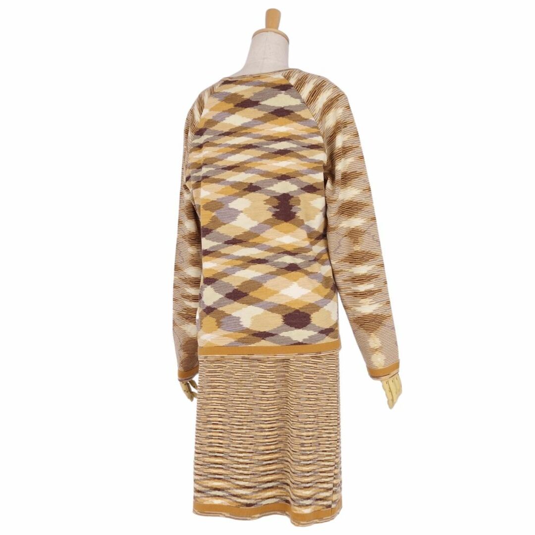 美品 ミッソーニ MISSONI セットアップ スカートスーツ ニット セーター スカート 総柄 ウール レディース ニット：46 スカート：44 ベージュ/ブラウン レディースのフォーマル/ドレス(スーツ)の商品写真