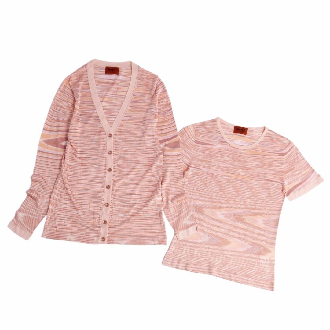 美品 ミッソーニ MISSONI アンサンブル カーディガン インナー ボーダー ニット レディース イタリア製 38(M相当) ピンク | フリマアプリ ラクマ