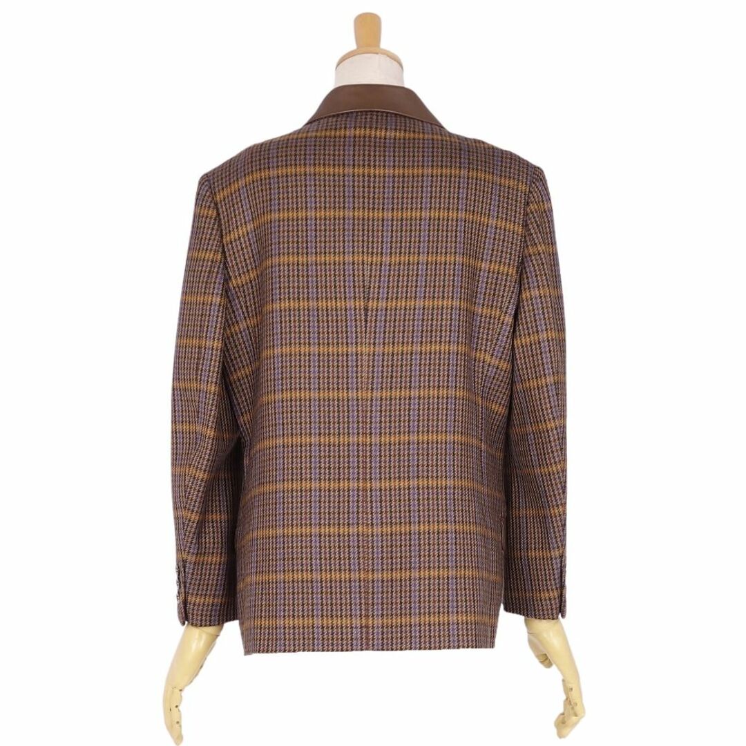 BURBERRY(バーバリー)の美品 Vintage バーバリー Burberrys ジャケット 襟レザー ウール シルク チェック アウター レディース 9AR(M相当) ブラウン レディースのジャケット/アウター(ピーコート)の商品写真