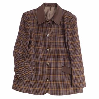 バーバリー(BURBERRY)の美品 Vintage バーバリー Burberrys ジャケット 襟レザー ウール シルク チェック アウター レディース 9AR(M相当) ブラウン(ピーコート)