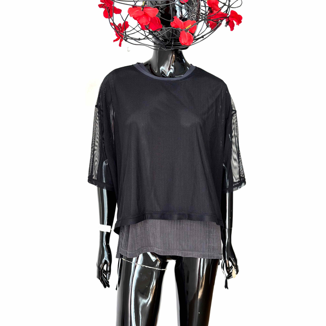 ROSE BUD(ローズバッド)の新品　メッシュトップス　重ね着セット　リブタンクトップ　デザインプルオーバー レディースのトップス(Tシャツ(半袖/袖なし))の商品写真