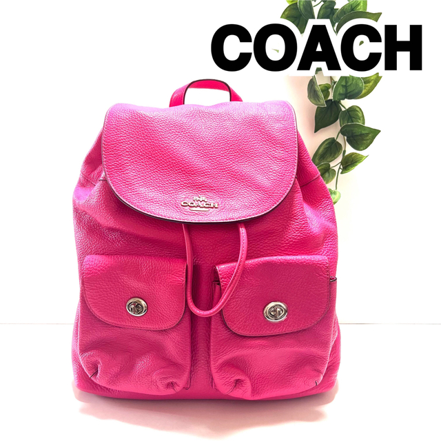 【美品】COACH リュックサック ペブルド バックパック ピンク 37410ポケット×2内側