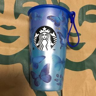 スターバックスコーヒー(Starbucks Coffee)のストラップカップシェイプステンレスボトルブルーバタフライ355ml スタバ(タンブラー)