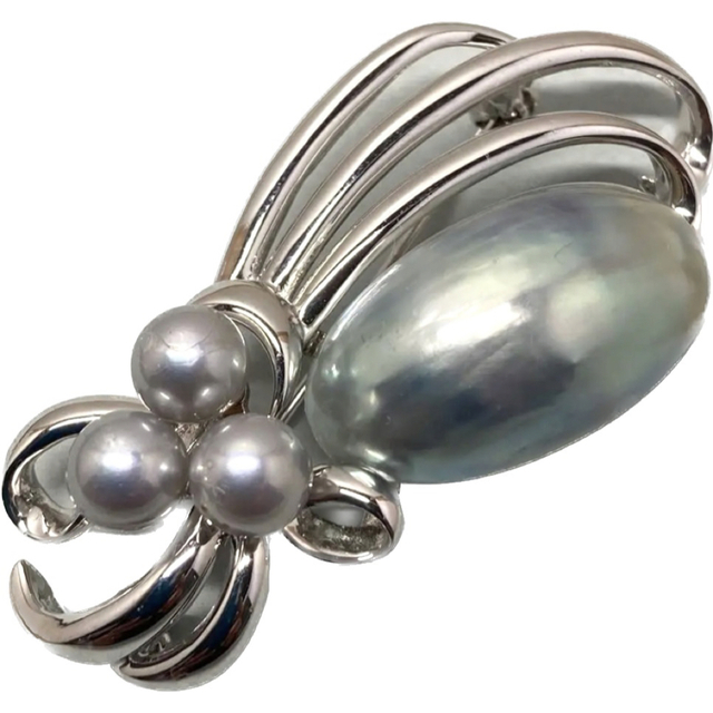 バッジヴィンテージブローチ 本真珠 真珠 大粒パール 天然 シルバー