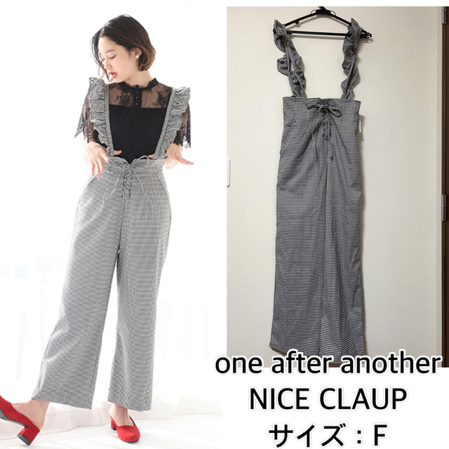 one after another NICE CLAUP(ワンアフターアナザーナイスクラップ)の新品❤️NICE CLAUP フリルレースアップパンツ　チェック　ナイスクラップ レディースのパンツ(カジュアルパンツ)の商品写真