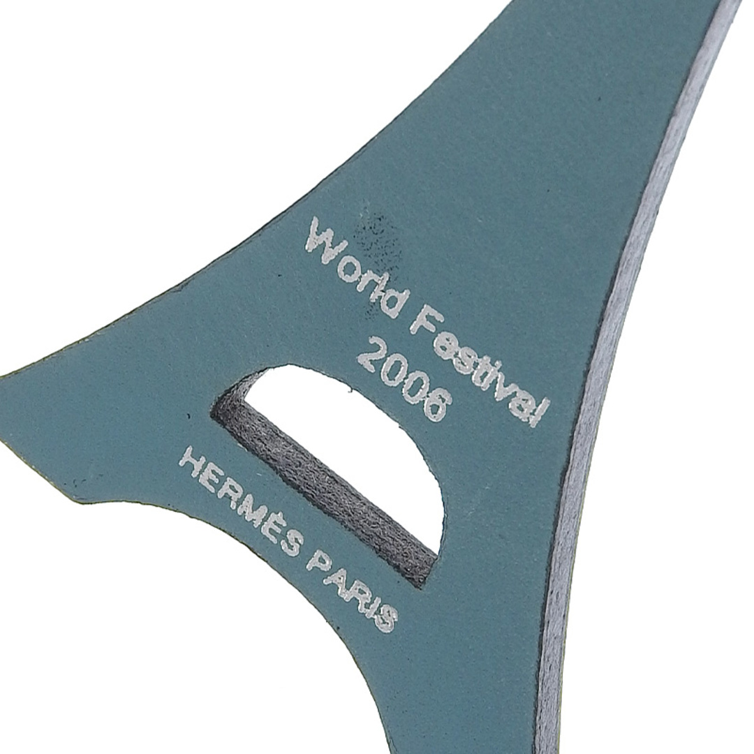 エルメス HERMES キーチェーン エッフェル塔 ヤシの木 ボックスカーフ ブルー ワールドフェスティバル2006 ハワイ限定  新入荷 HE0828
