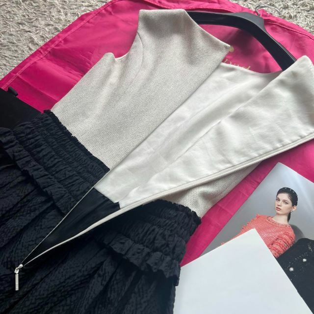 René - 【美品】Rene バイカラーフレアワンピース 34 ノースリーブ