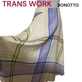 トランスワーク(TRANS WORK)の極美品トランスワーク×BONOTTO チェック柄　フレアロングスカート　(ロングスカート)