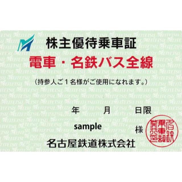 名古屋鉄道株主優待乗車証 2023年12月15日まで