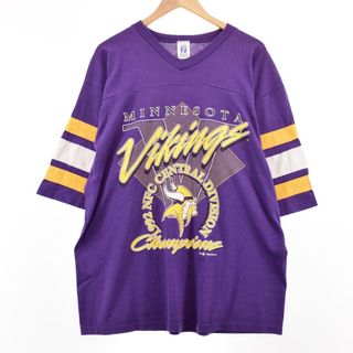 古着 90年代 LOGO7 NFL MINNESOTA VIKINGS ミネソタバイキングス Vネック スポーツプリントTシャツ USA製 メンズXL ヴィンテージ /eaa326533(Tシャツ/カットソー(半袖/袖なし))