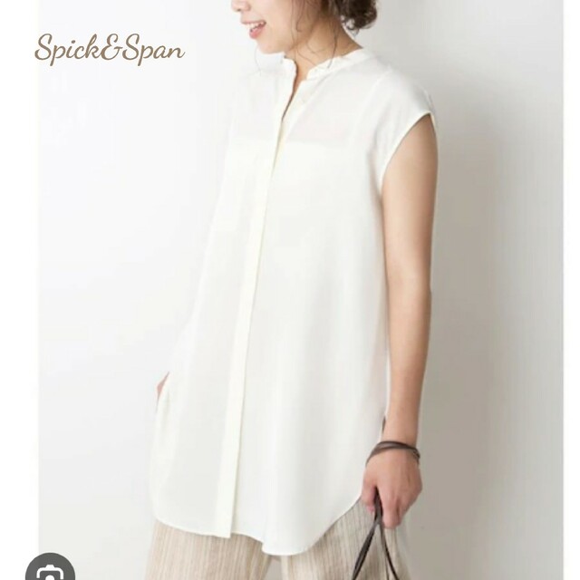 Spick&Span  ストレッチデシンノースリーブシャツ  白