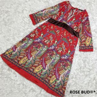 ローズバッド(ROSE BUD)のROSE BUD ワンピース ペイズリー柄 リボン 良品(ひざ丈ワンピース)