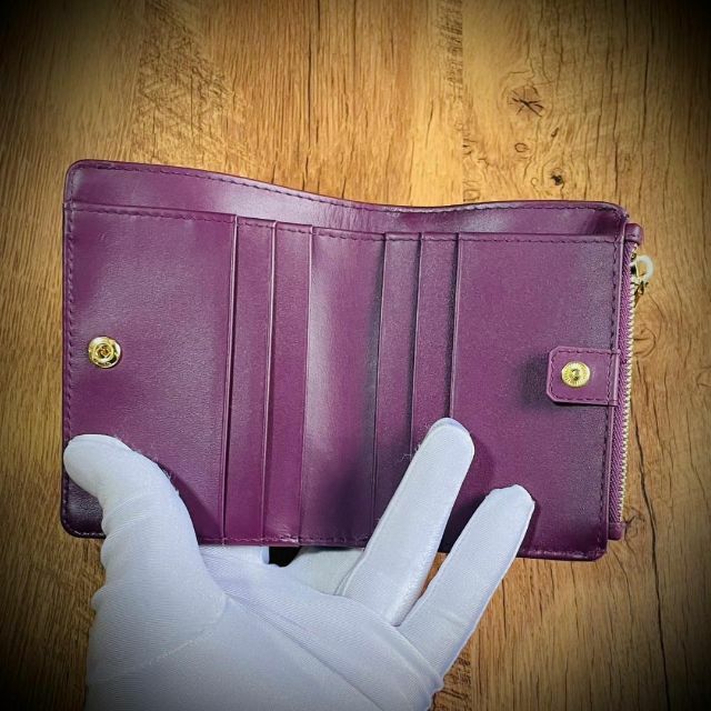 クロコダイル 折財布 二つ折り ワニ革 ハンドメイド 証明書付 パープル 紫