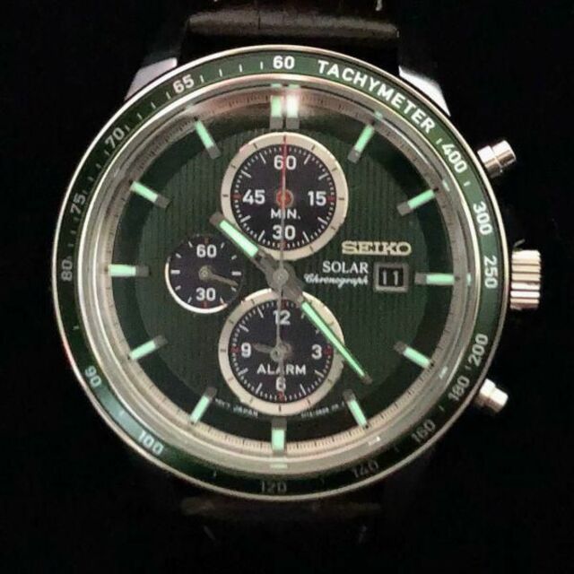 SEIKO(セイコー)のセイコー クロノグラフ ソーラー 革バンド 100M防水 メンズ腕時計 309 メンズの時計(レザーベルト)の商品写真