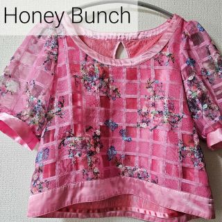 ハニーバンチ(Honey Bunch)の【美品】ハニーバンチ☆花柄トップス☆袖透け感あり(カットソー(半袖/袖なし))