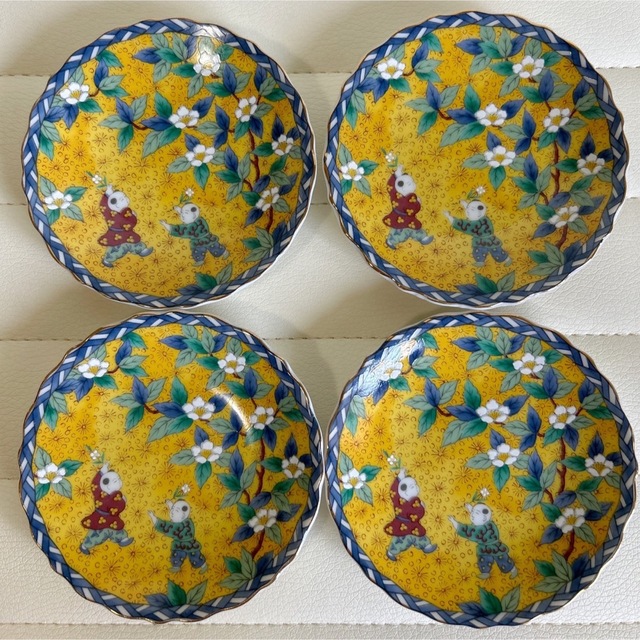 第一陶器　翔山窯　小皿　4枚セット　黄地唐子　 色絵　九谷手　和食器　古伊万里 | フリマアプリ ラクマ