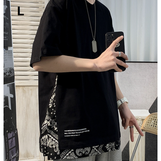 ペイズリー柄 フェイクレイヤード 半袖 Tシャツ 韓国 メンズ ストリート L(Tシャツ/カットソー(半袖/袖なし))