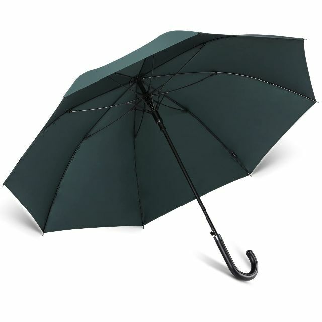 【色: グリーンx ステッチレザーのハンドル】［晴雨兼用傘］梅雨対策 傘 メンズ