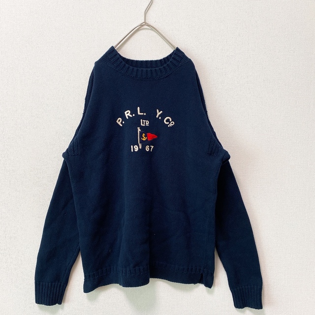 POLO RALPH LAUREN(ポロラルフローレン)のポロラルフローレン　ニット　セーター　刺繍　男女兼用　ネイビー　Lサイズ　綿 メンズのトップス(ニット/セーター)の商品写真