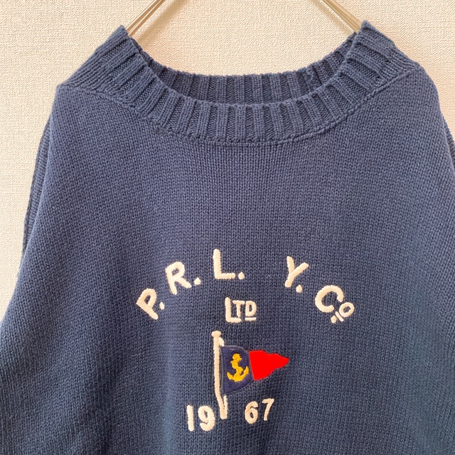 POLO RALPH LAUREN(ポロラルフローレン)のポロラルフローレン　ニット　セーター　刺繍　男女兼用　ネイビー　Lサイズ　綿 メンズのトップス(ニット/セーター)の商品写真