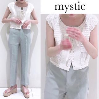 ミスティック(mystic)のミスティック かぎ針 レースアップ ショート ニット トップス(ニット/セーター)