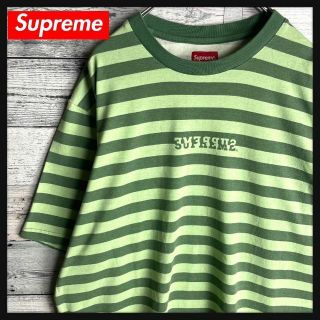 シュプリーム(Supreme)の【美品　希少XLサイズ】シュプリーム☆センターロゴ入りボーダー半袖Tシャツ(Tシャツ/カットソー(半袖/袖なし))