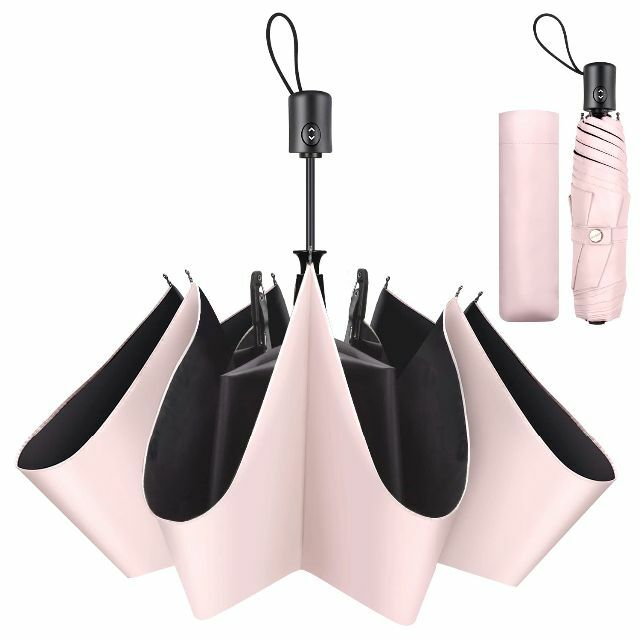 【色: ピンク】日傘 UVカット 遮光遮熱 2023最新・軽量 折りたたみ傘 U