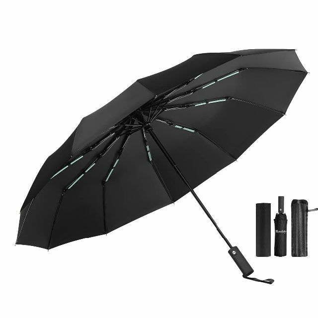 【色: ブラック】折りたたみ傘 メンズ2023モデル・12本双骨・耐強風 折り畳