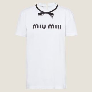 ミュウミュウ(miumiu)のmiumiu ボウ付きコットンTシャツ(Tシャツ(半袖/袖なし))