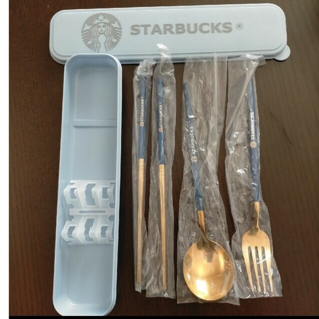 Starbucks Coffee(スターバックスコーヒー)の新品 即日発送 スターバックス スプーン 箸 フォーク ケース付  ブルー キッズ/ベビー/マタニティの授乳/お食事用品(スプーン/フォーク)の商品写真