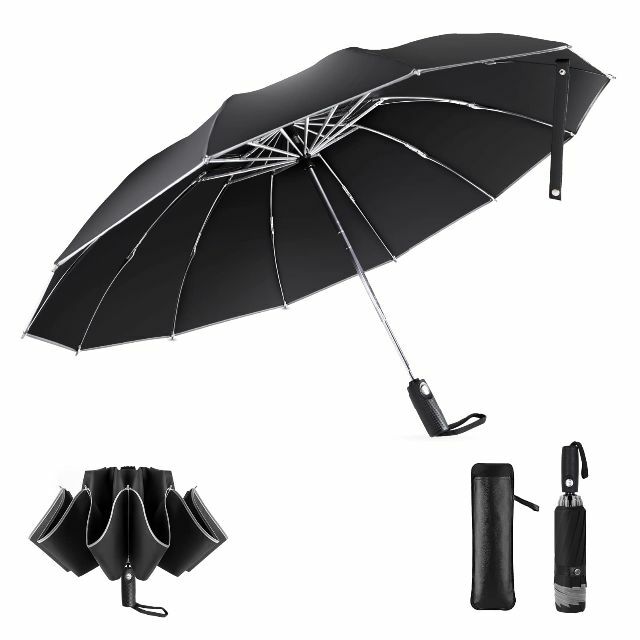 【色: black】折りたたみ傘 大きい・12本骨・逆折り式 折り畳み傘 おりた
