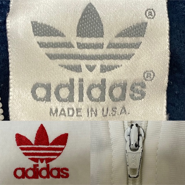 adidas(アディダス)の80s】adidasトラックジャケットジャージ古着ビンテージ刺繍トレファイル紺赤 メンズのトップス(ジャージ)の商品写真