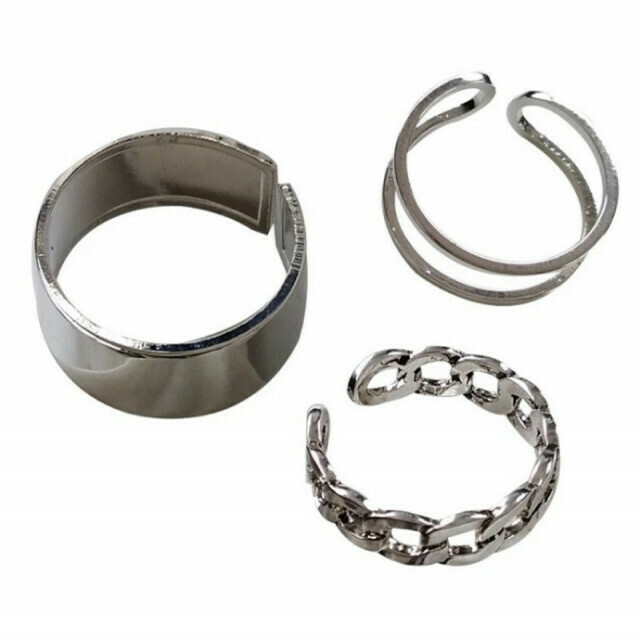 韓国 シルバー リング メンズ レディース  フリーサイズ 3個セットBTS メンズのアクセサリー(リング(指輪))の商品写真