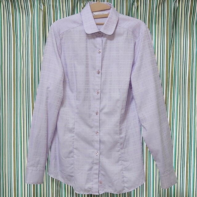 レディース　ワイシャツ　長袖(紫・チェック) レディースのトップス(シャツ/ブラウス(長袖/七分))の商品写真