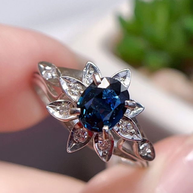天然 ブルーサファイア ダイヤ リング0.7ct k18 ¥-