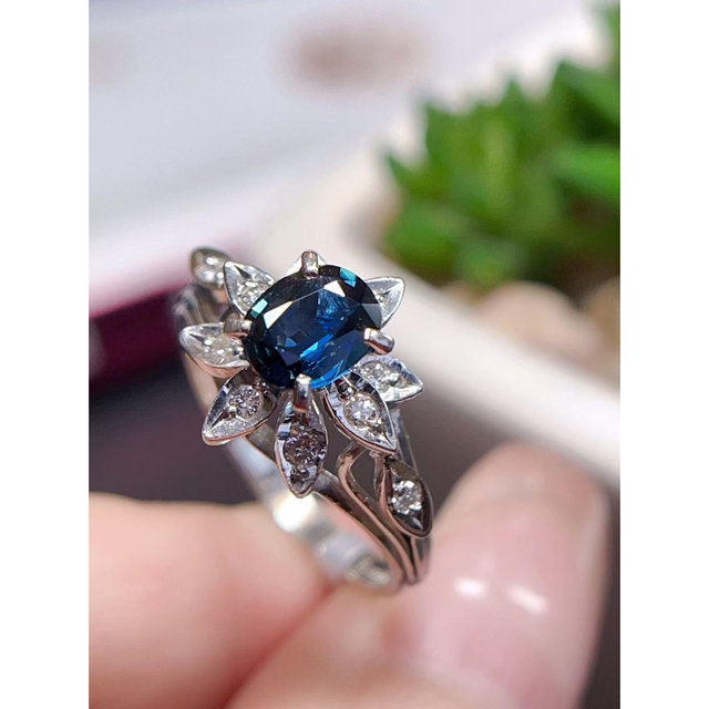 天然 ブルーサファイア ダイヤ リング0.7ct k18 ¥-