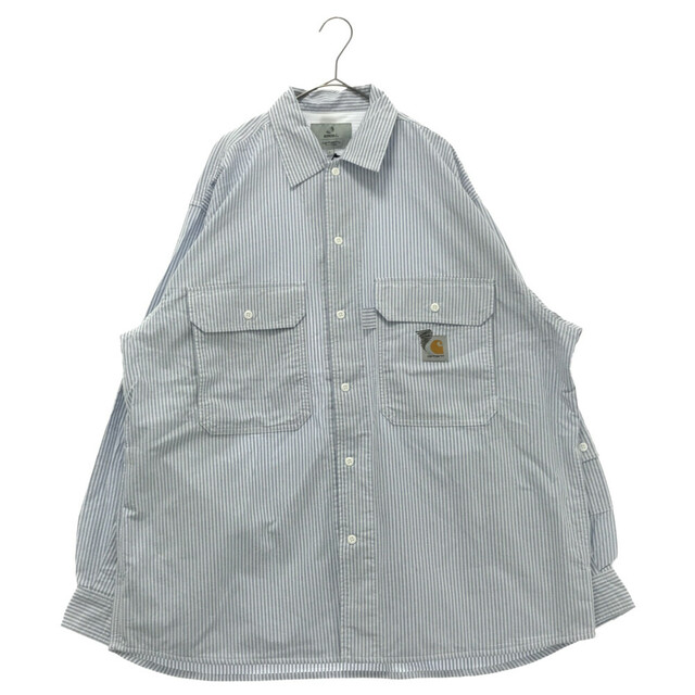 Carhartt WIP カーハート ダブリューアイピー INVINCIBLE 15 Shirt フロントロゴ刺繍 ストライプ柄 長袖シャツ ホワイト/ブルー A222079