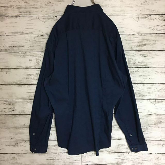 ck Calvin Klein(シーケーカルバンクライン)の【美品希少デザイン】カルバンクライン☆長袖ドレスシャツ　紺色　L A267 メンズのトップス(シャツ)の商品写真