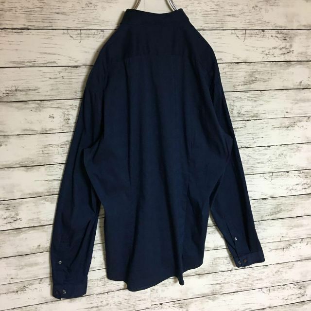 ck Calvin Klein(シーケーカルバンクライン)の【美品希少デザイン】カルバンクライン☆長袖ドレスシャツ　紺色　L A267 メンズのトップス(シャツ)の商品写真