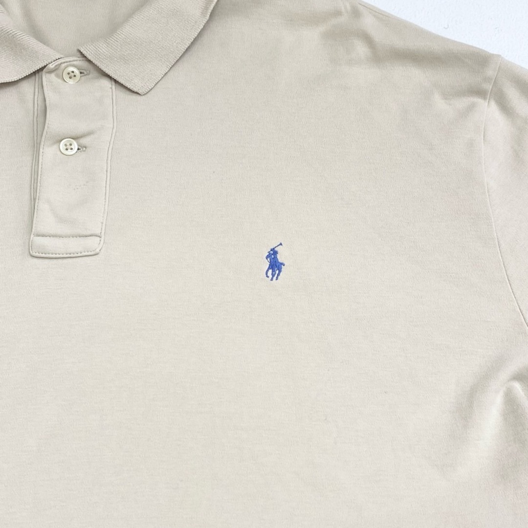 Ralph Lauren(ラルフローレン)のUS古着 ポロ ラルフローレン Polo by Ralph Lauren コットン ポロシャツ 半袖 ポニー 刺繍 サイズ：メンズ XL ビッグサイズ ベージュ【中古】 メンズのトップス(ポロシャツ)の商品写真