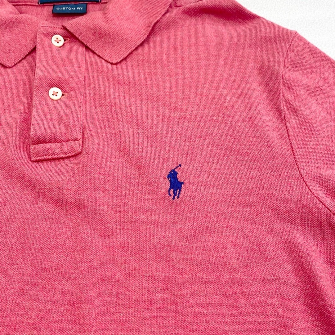 Ralph Lauren(ラルフローレン)のUS古着 ポロ ラルフローレン Polo by Ralph Lauren 鹿の子 ポロシャツ 長袖 ポニー 刺繍 CUSTOM FIT サイズ：メンズ M ヘザーレッド【中古】 メンズのトップス(ポロシャツ)の商品写真