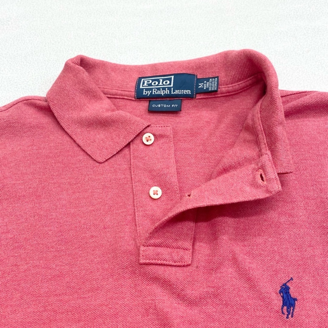 Ralph Lauren(ラルフローレン)のUS古着 ポロ ラルフローレン Polo by Ralph Lauren 鹿の子 ポロシャツ 長袖 ポニー 刺繍 CUSTOM FIT サイズ：メンズ M ヘザーレッド【中古】 メンズのトップス(ポロシャツ)の商品写真